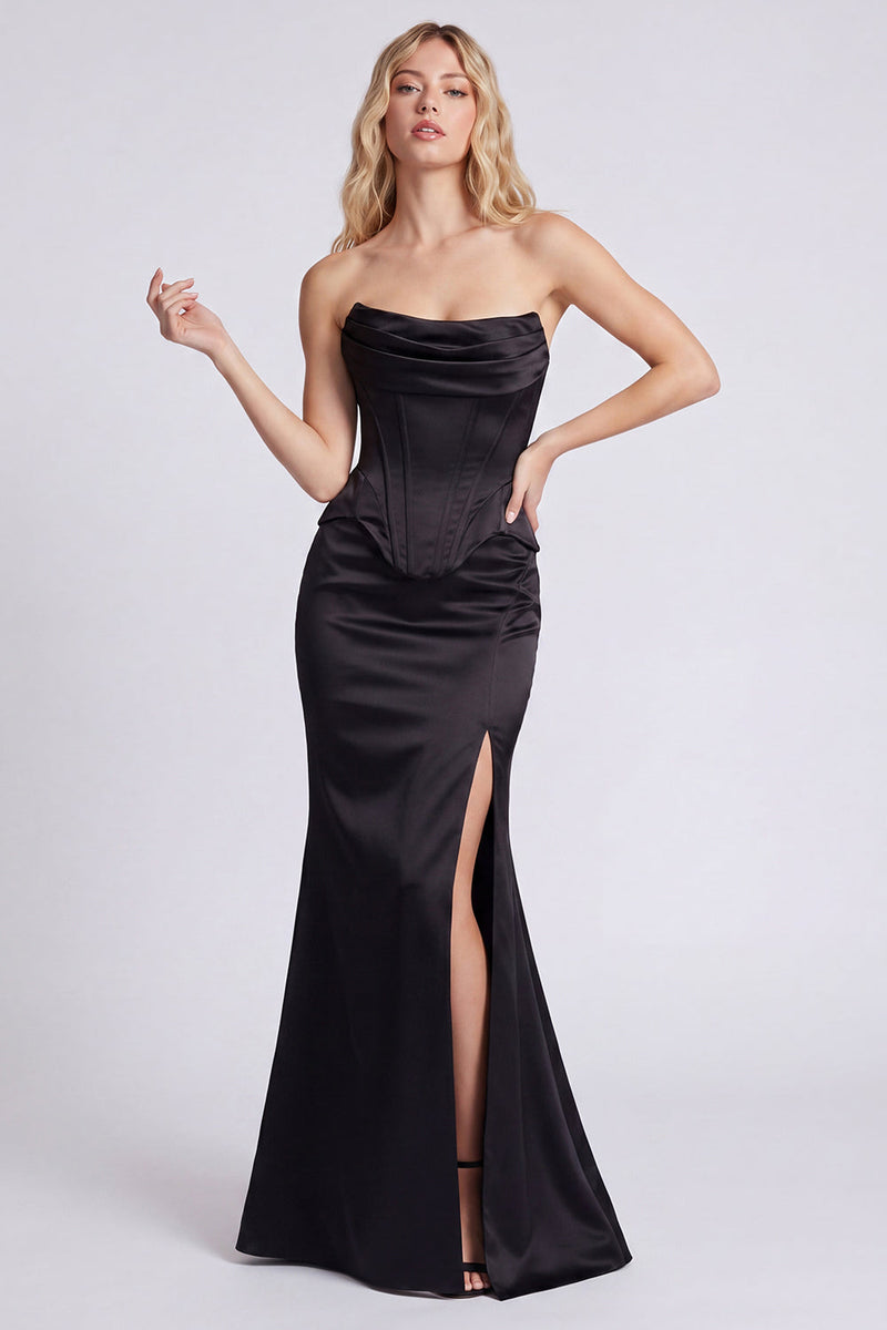 Black Strapless Mermaid Dress with Slit